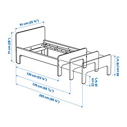 SLÄKT - Rangka ranjang dipanjangkan+palang, putih, 80x200 cm