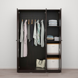 RAKKESTAD - Lemari pakaian 3 pintu, hitam-cokelat, 117x176 cm