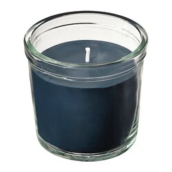 FRUKTSKOG - Scented candle in glass, Vetiver & geranium/black-turquoise, 20 hr