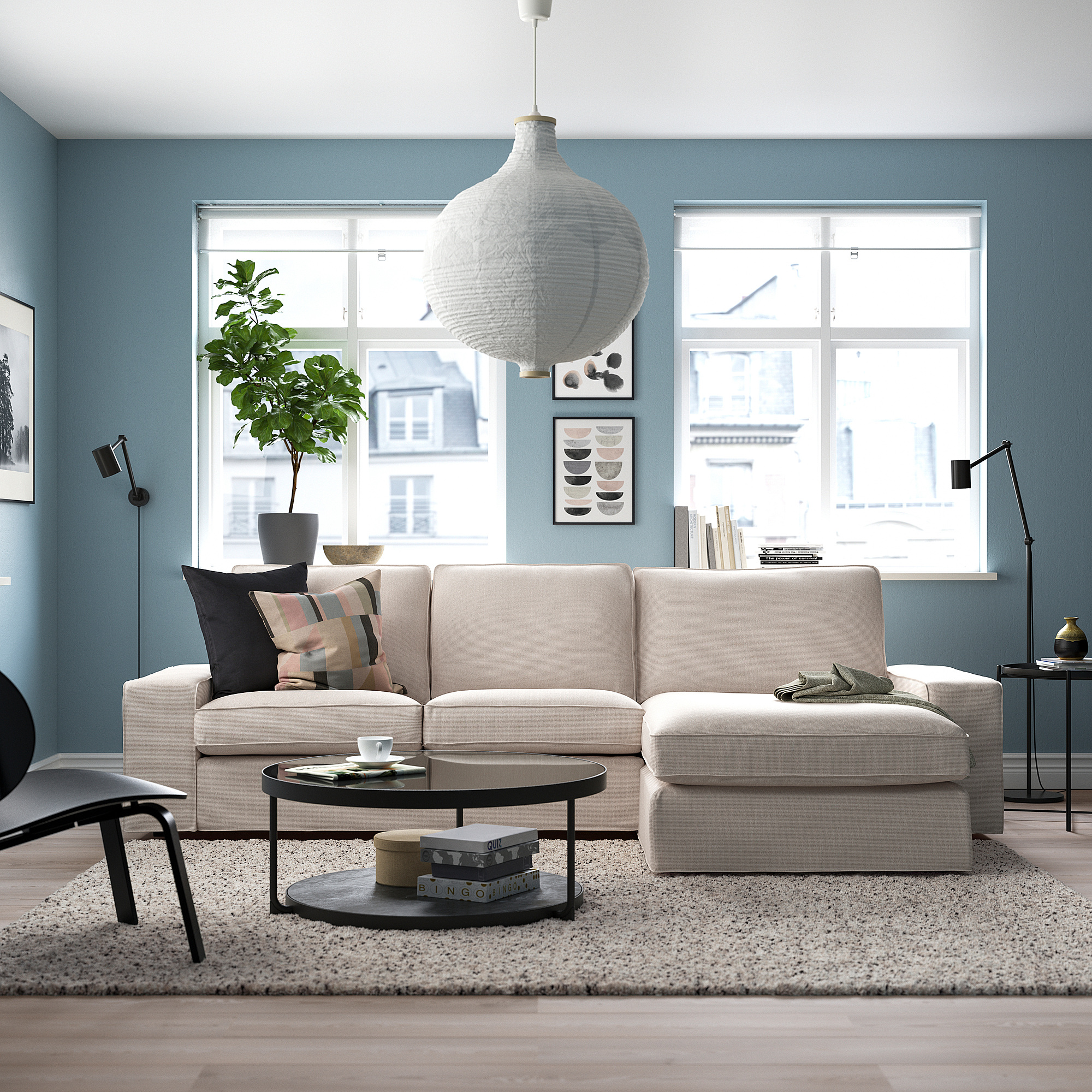 KIVIK 3-seat sofa with chaise longue, Tresund light beige | IKEA Indonesia