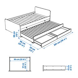 SLÄKT - Tempat tidur bwh dgn penyimpanan, putih, 90x200 cm