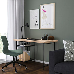 LAGKAPTEN/SPÄND - Desk, white stained oak effect/black, 120x60 cm