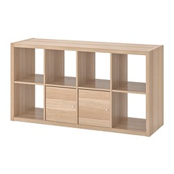 KALLAX - Unit rak dengan pintu, efek kayu oak diwarnai putih, 147x77 cm