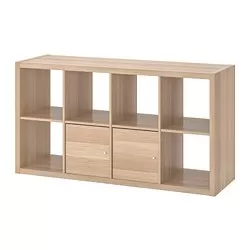 KALLAX - Unit rak dengan pintu, efek kayu oak diwarnai putih, 77x147 cm