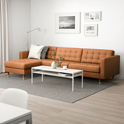 LANDSKRONA - 4-seat sofa, with chaise longue/Grann/Bomstad golden-brown/metal