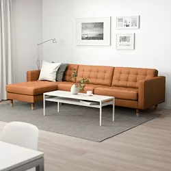 LANDSKRONA - Sofa 4 dudukan, dengan chaise longue/Grann/Bomstad coklat keemasan/kayu