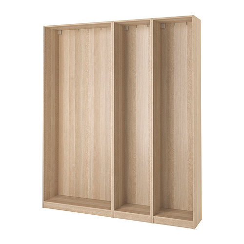 PAX 3 wardrobe frames, white stained oak effect, 200x35x236 cm IKEA