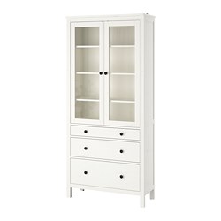 HEMNES - Glass-door cabinet with 3 drawers, white stain, 90x198 cm