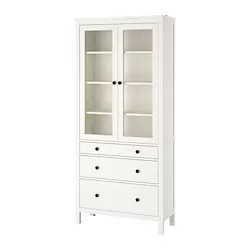 HEMNES - Kabinet berpintu kaca dg 3 laci, warna putih, 90x198 cm
