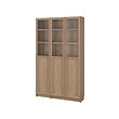 BILLY/OXBERG - Bookcase comb w panel/glass doors, oak effect, 120x30x202 cm