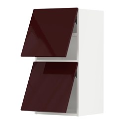 METOD - Wall cab horizo 2 doors w push-open, white Kallarp/high-gloss dark red-brown, 40x37x80 cm