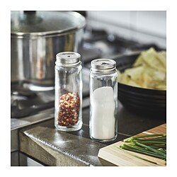 CITRONHAJ - Salt and pepper shakers, clear glass/stainless steel, 12 cm