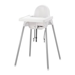 ANTILOP - Highchair with tray, white/silver-colour
