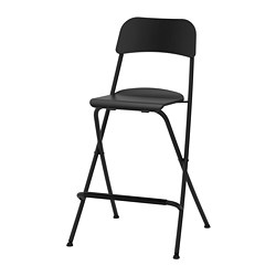 FRANKLIN - Bar stool with backrest, foldable, black/black, 63 cm