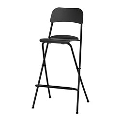 FRANKLIN - Bar stool with backrest, foldable, black/black, 74 cm