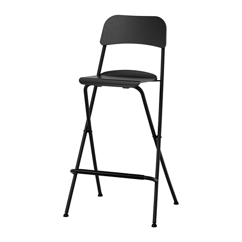 FRANKLIN bar stool with backrest, foldable, black/black, 74 cm