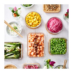 IKEA 365+ - Food container with lid, rectangular glass/bamboo, 1.0 l