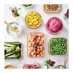 IKEA 365+ - Wadah makanan dengan penutup, persegi panjang kaca/bambu, 1.0 l