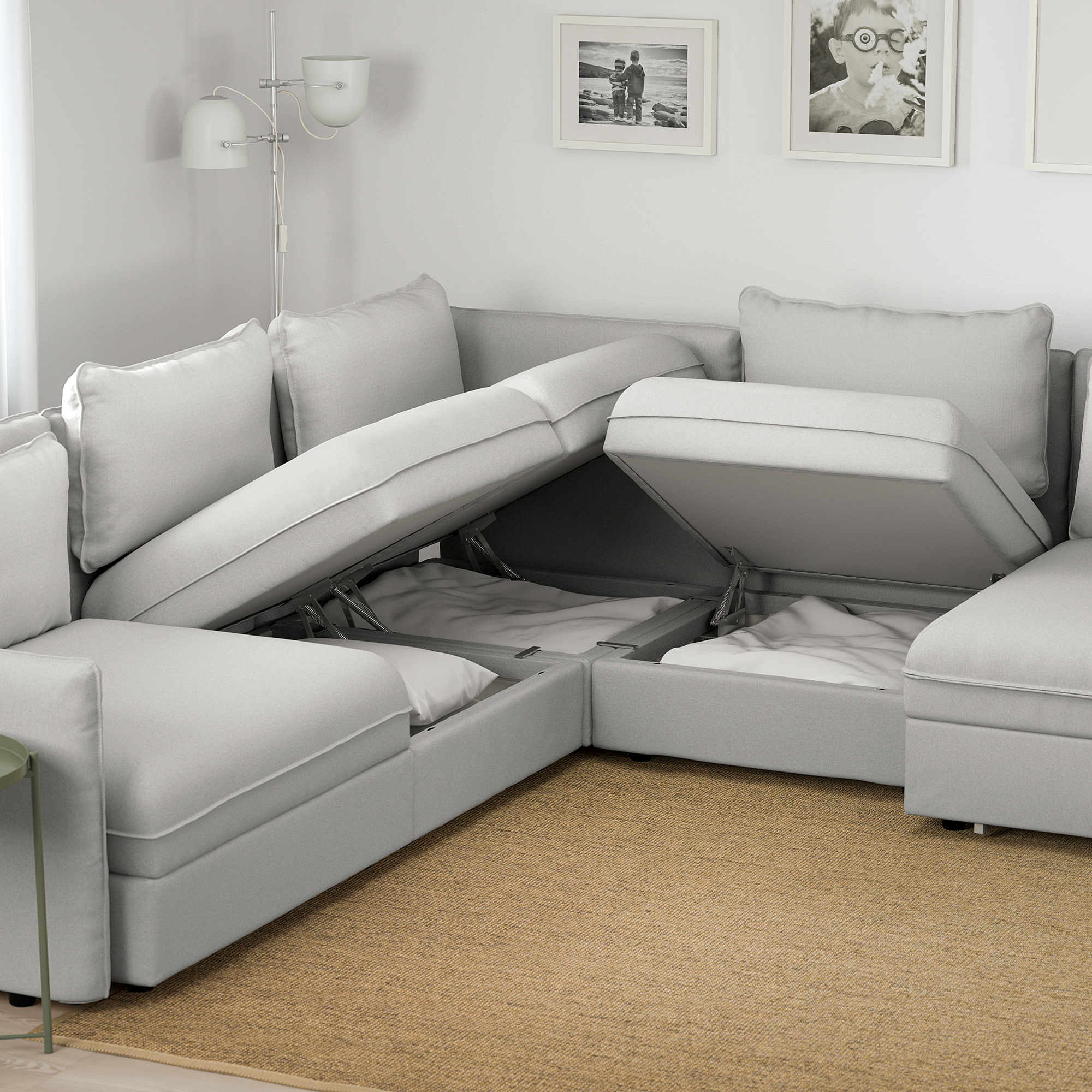 VALLENTUNA 6seat corner sofa with bed, Orrsta light grey IKEA Indonesia