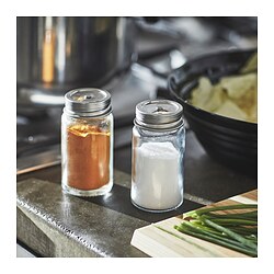 CITRONHAJ - Salt and pepper shakers, clear glass/stainless steel, 8 cm