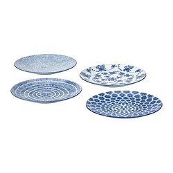 ENTUSIASM - Piring kecil, berpola/biru, 18 cm