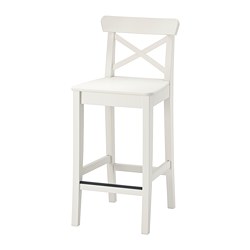 INGOLF - Bar stool with backrest, white, 63 cm