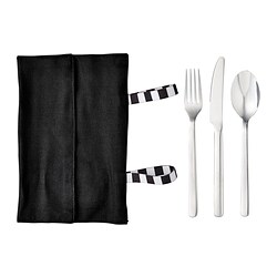 FINSKUREN - Alat makan travel dengan wadah, baja tahan karat/hitam