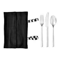 FINSKUREN - Alat makan travel dengan wadah, baja tahan karat/hitam