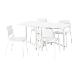 NORDEN/TEODORES - Meja dan 4 kursi, putih/putih, 26/89/152 cm