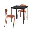 ÖSTANÖ/SANDSBERG - Meja dan 2 kursi, hitam hitam/Remmarn merah-cokelat, 67 cm
