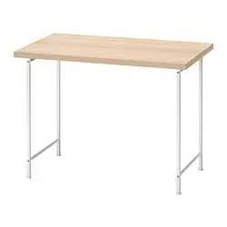 SPÄND/LINNMON - Meja, efek kayu oak diwarnai putih/putih, 100x60 cm