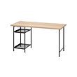 LAGKAPTEN/SPÄND - Meja, efek kayu oak diwarnai putih/hitam, 140x60 cm
