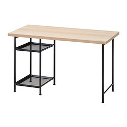 LAGKAPTEN/SPÄND - Desk, white stained oak effect/black, 120x60 cm