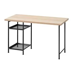 LAGKAPTEN/SPÄND - Meja, efek kayu oak diwarnai putih/hitam, 120x60 cm