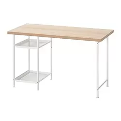 LAGKAPTEN/SPÄND - Meja, efek kayu oak diwarnai putih/putih, 120x60 cm