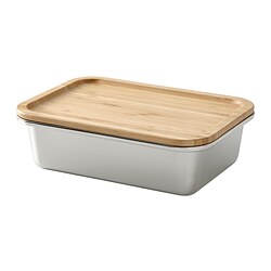 IKEA 365+ - Wadah makanan dengan penutup, persegi panjang baja tahan karat/bambu, 1.0 l