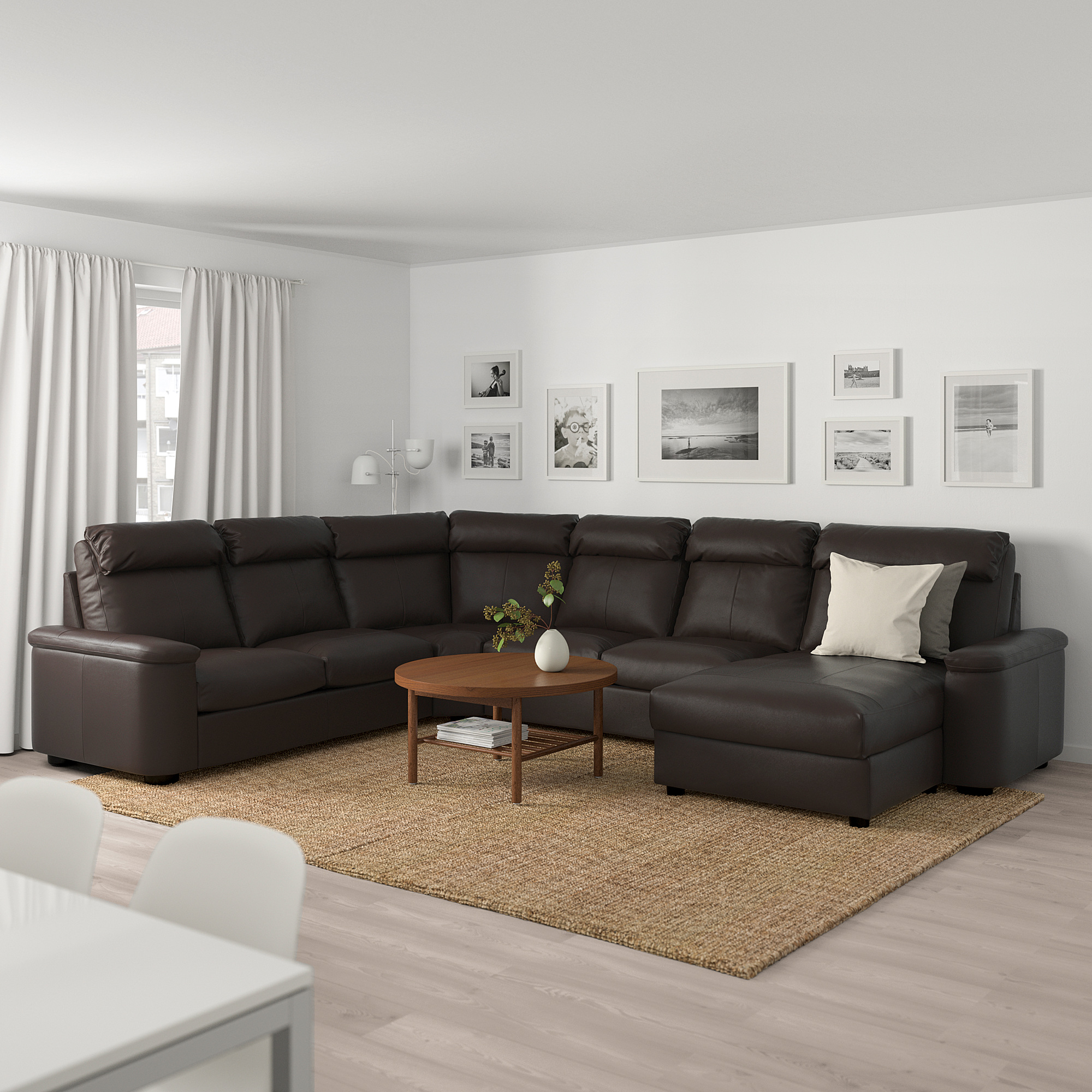 LIDHULT corner sofa, 6seat, with chaise longue/Grann/Bomstad dark
