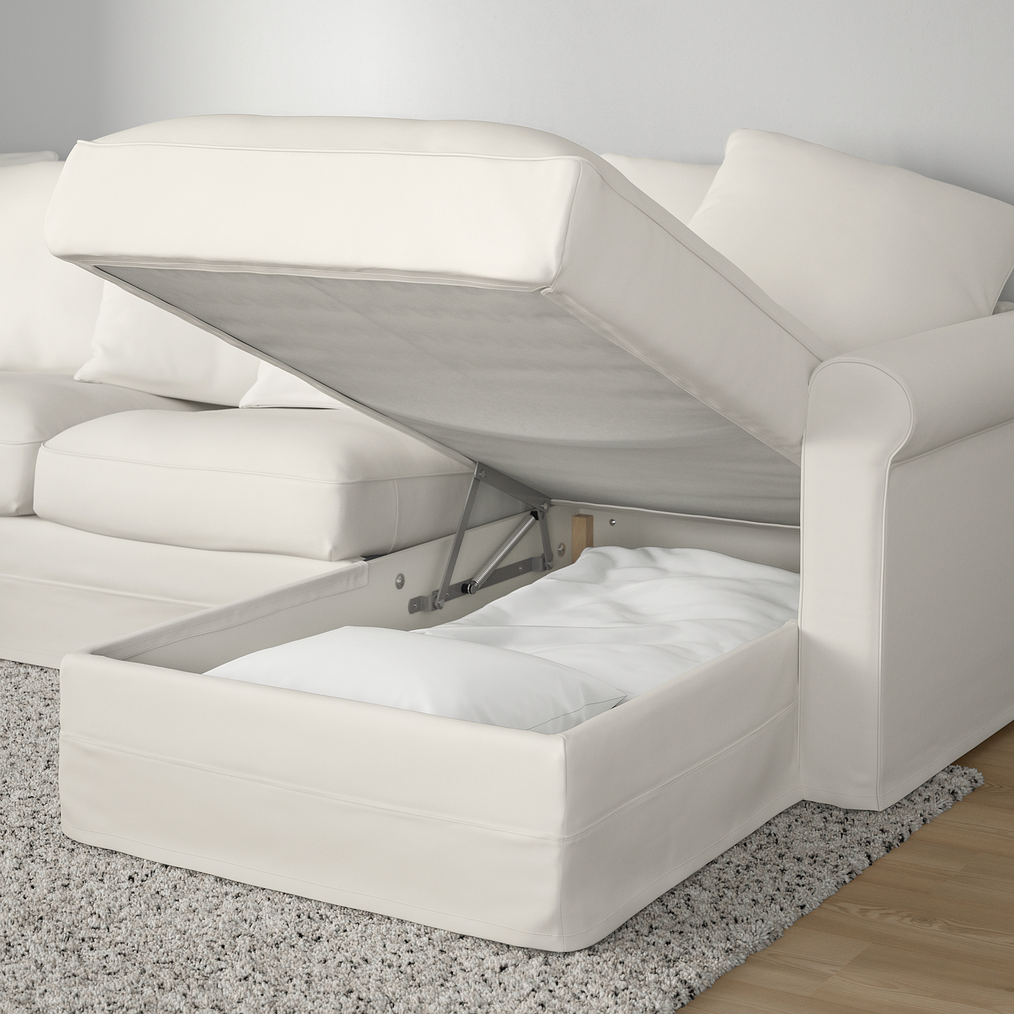 GRÖNLID sofa tempat tidur 3 dudukan, dengan chaise longue/Inseros putih