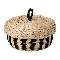 MÄVINN - Box with lid, banana fibre/black stripe pattern