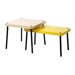 SONHULT - Meja bersusun, set isi 2, kuning/kesan kayu birch