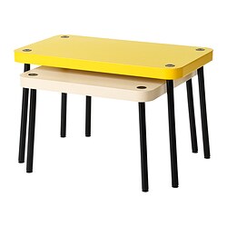 SONHULT - Meja bersusun, set isi 2, kuning/kesan kayu birch