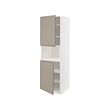 METOD - High cab f micro w 2 doors/shelves, white/Upplöv matt dark beige, 60x60x200 cm