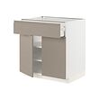 METOD/MAXIMERA - Base cabinet with drawer/2 doors, white/Upplöv matt dark beige, 80x60x80 cm