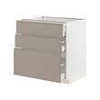 METOD/MAXIMERA - Kabinet dasar dgn 3 laci, putih/Upplöv matt krem gelap, 80x60x80 cm