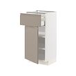 METOD/MAXIMERA - Base cabinet with drawer/door, white/Upplöv matt dark beige, 40x37x80 cm