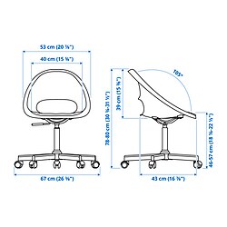MALSKÄR/LOBERGET - Kursi putar + bantalan, putih hitam/abu-abu tua