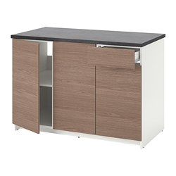 KNOXHULT - Kabinet dasar dg pintu dan laci, efek kayu/abu-abu, 120 cm