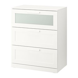 BRIMNES - Lemari 3 laci, putih/kaca frosted, 78x95 cm