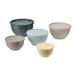 GARNITYREN - Mangkuk dengan penutup, set isi 5, warna campuran
