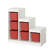 TROFAST - Storage combination with boxes, white/red, 99x44x95 cm